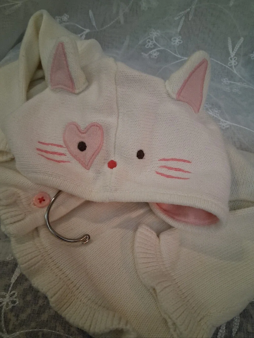 Gymboree 2008 CLASSROOM KITTY collection Kitty Face & Ears Hood cardigan,vintage